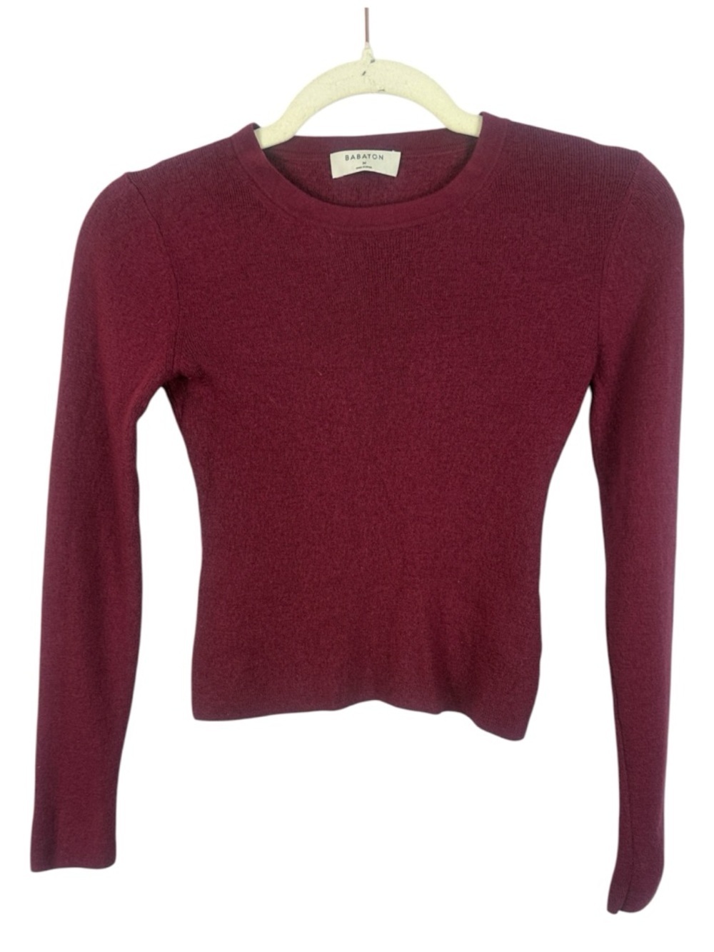 Babaton Aritzia Merino Wool Crewneck Slim Fit Sweater - Burgundy - Size M